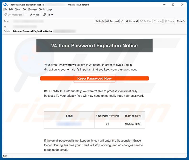 Campagne de spam par e-mail 24-Hour Password Expiration Notice