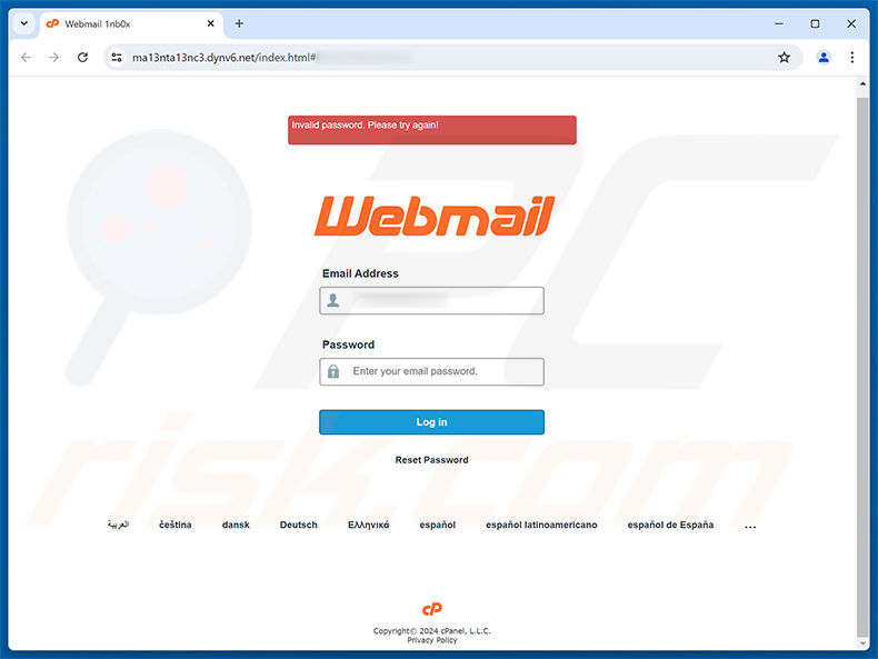 Page de phishing AI Powered Webmail Scam