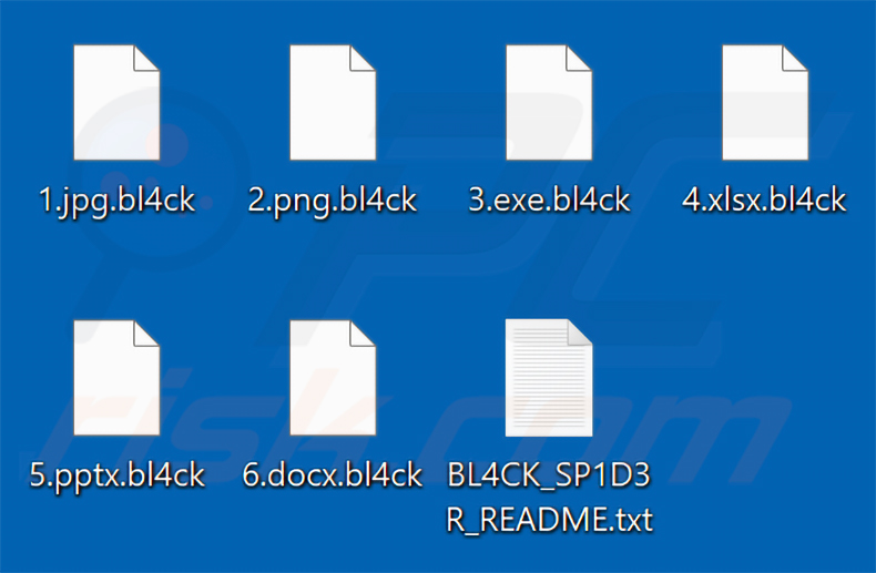 Fichiers chiffrés par le ransomware BL4CK SP1D3R (extension .bl4ck)