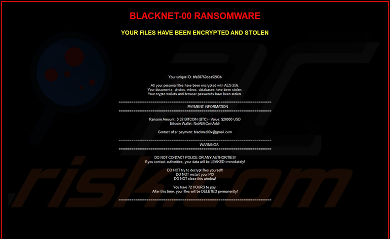 Fond d'écran du bureau du rançongiciel BLACKNET
