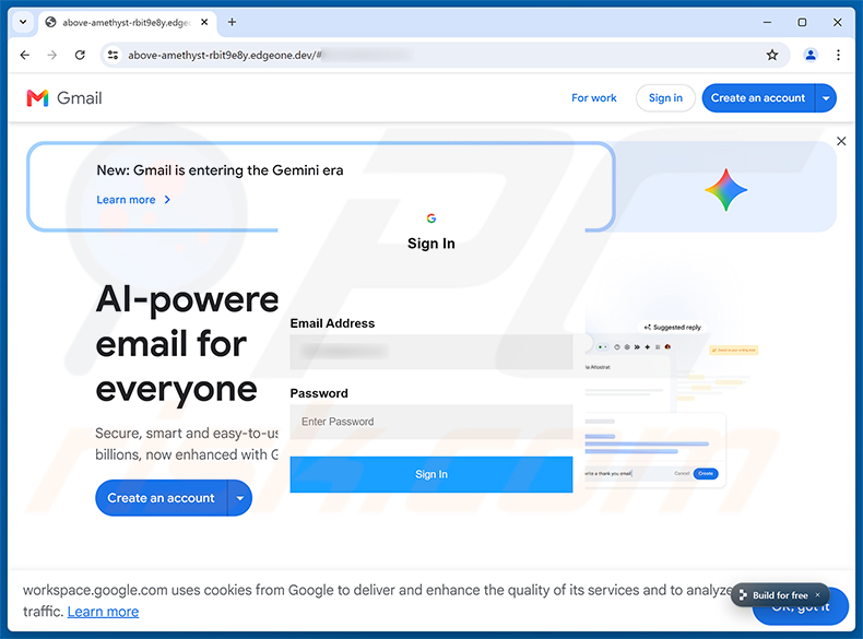 Page de phishing Cloud Services Alert