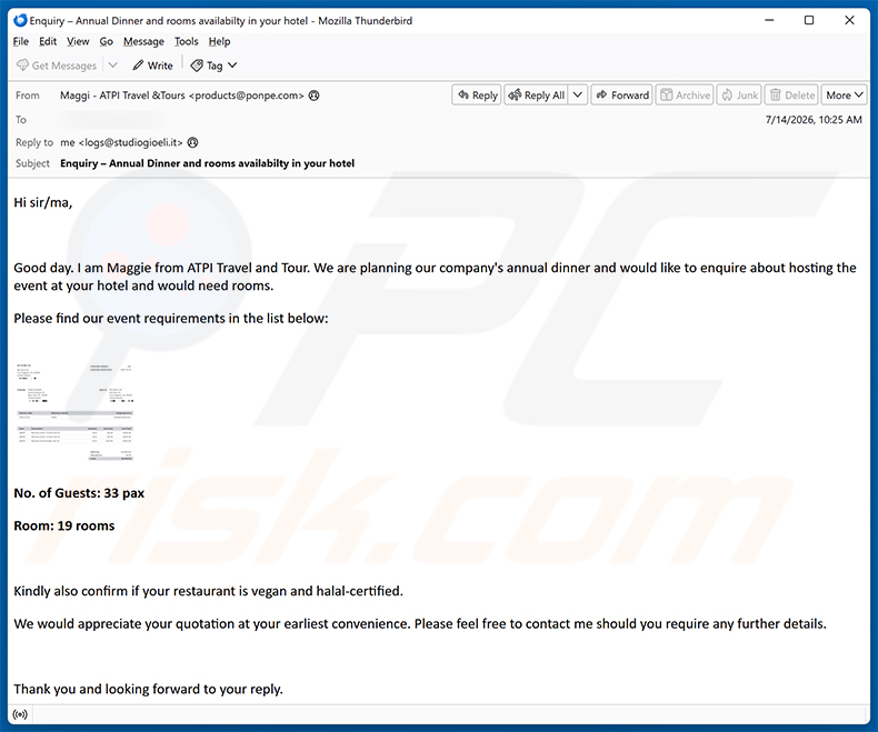 Campagne de spam par e-mail Company's Annual Dinner