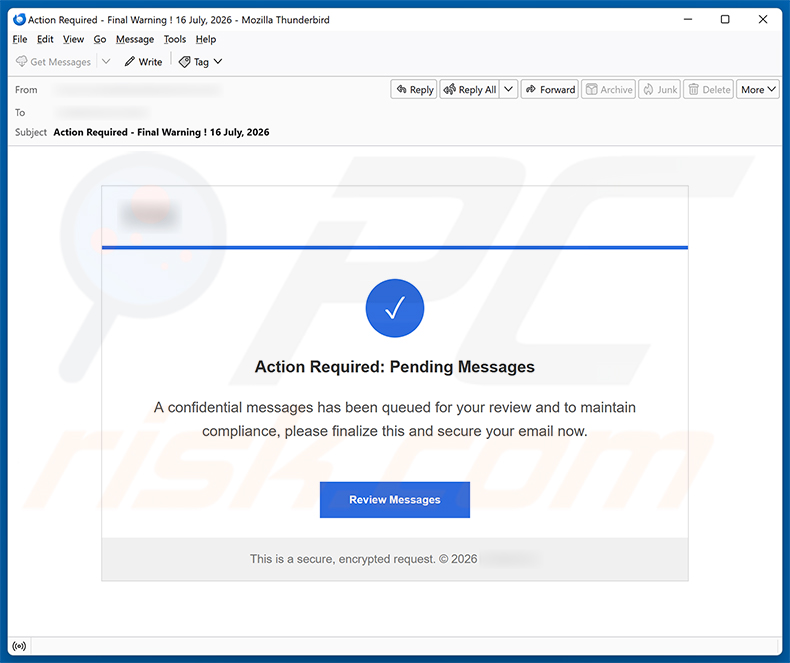 Campagne de spam par e-mail Confidential Messages Queued