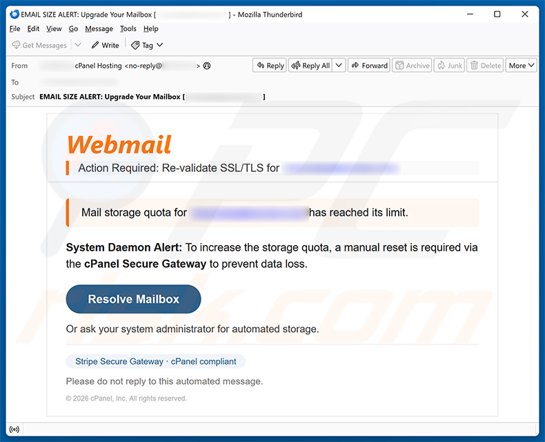 cPanel - Re-validate SSL/TLS campagne de spam par e-mail