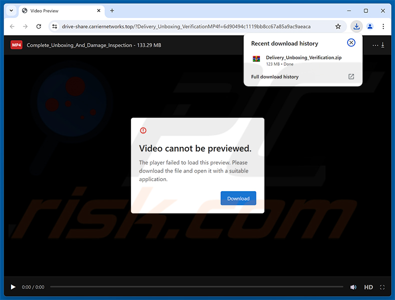 Site web malveillant promu via la campagne de spam Damaged Package Email Virus