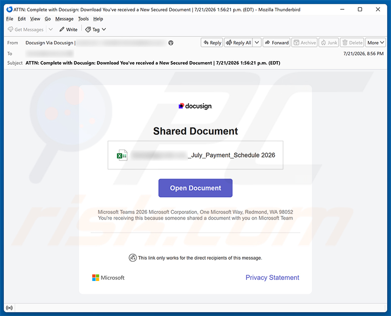 Campagne de spam du virus par e-mail DocuSign - Shared Document