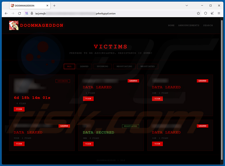 Site de fuite de données du ransomware Doommageddon