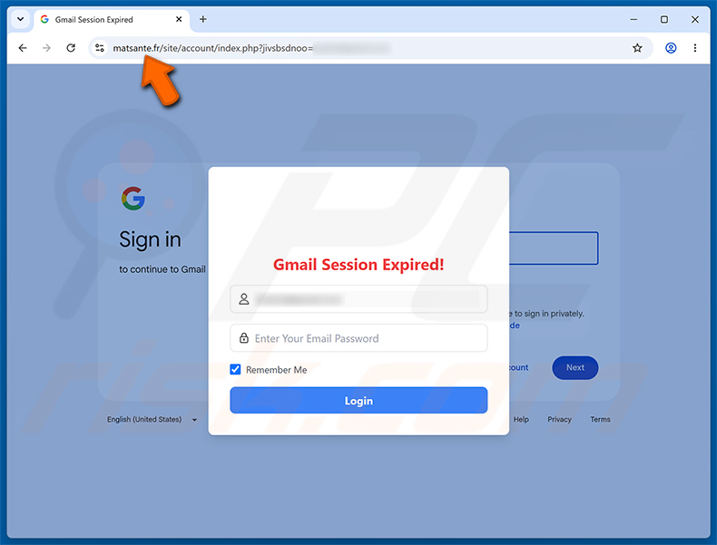 Page de phishing de l'arnaque Email Account Is Currently Transmitting Viruses