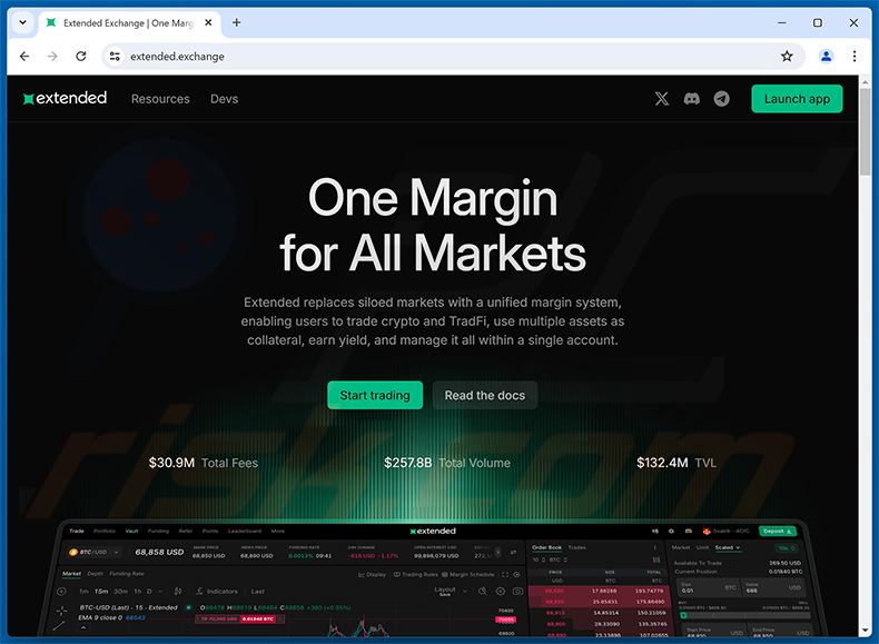 Site web réel de Extended ($EXT) Allocation arnaque (extended.exchange)