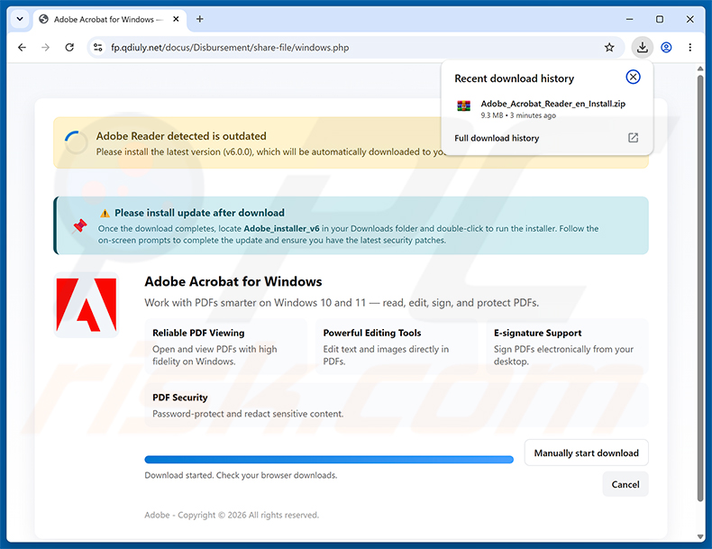 Site web malveillant promu par la campagne de spam Finance Department Secure Document Email Virus