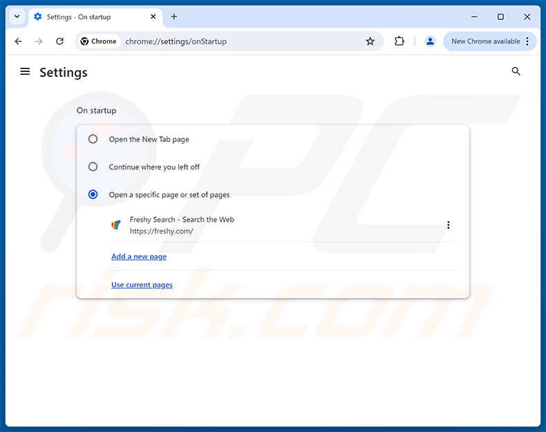 Suppression de Freshy Search (freshy.com) de la page d'accueil de Google Chrome