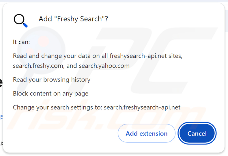 Autorisations du pirate de navigateur Freshy Search (freshy.com)