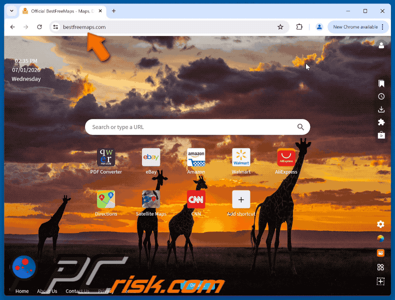 Pirate de navigateur Get Maps & Driving Directions (bestfreemaps.com) redirigeant vers Yahoo (GIF)