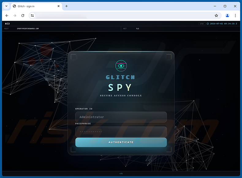 Panneau d'administration web de Glitch SPY RAT