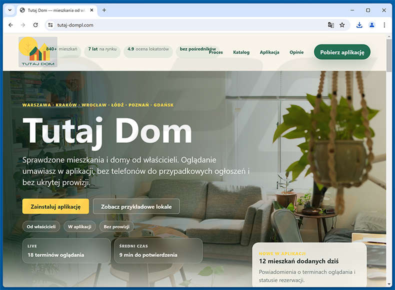 Faux site web de téléchargement Tutaj Dompl propageant Glitch SPY