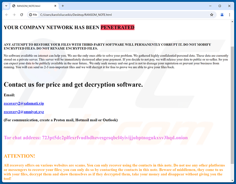 Demande de rançon du ransomware InterServer (RANSOM_NOTE.html)