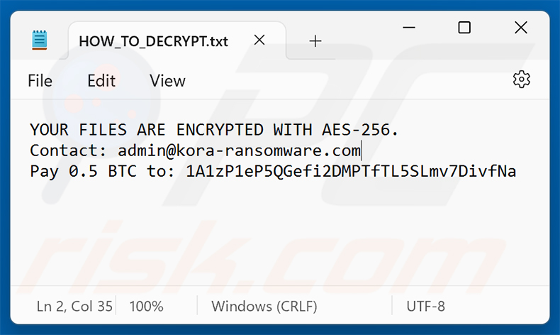 Demande de rançon du ransomware Kora (HOW_TO_DECRYPT.txt)