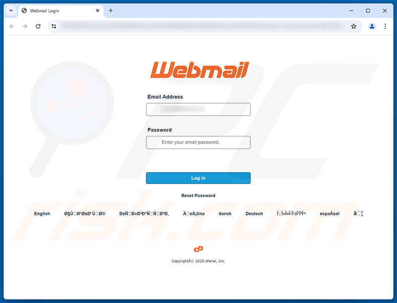 Page de phishing Mail Server Administration Scam