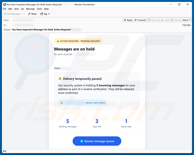Campagne de spam par e-mail Messages Are On Hold