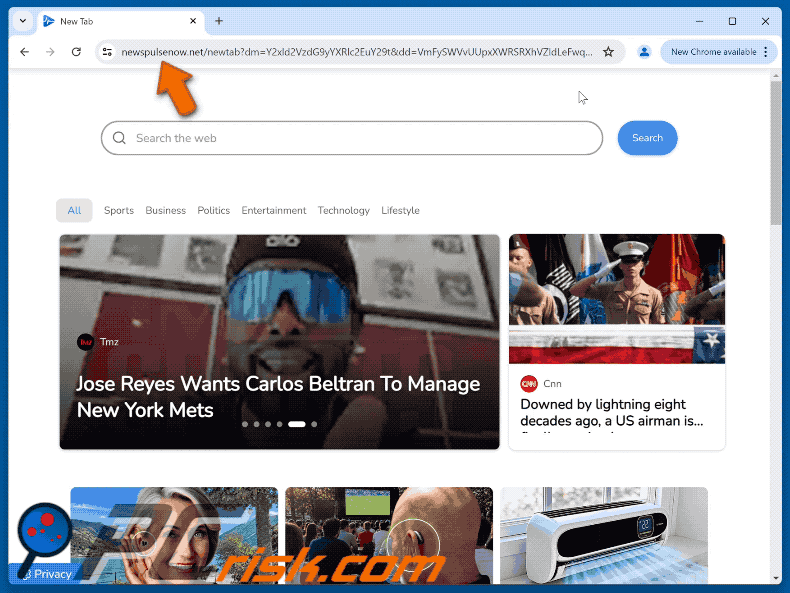 pirate de navigateur newspulsenow.net redirigeant vers Yahoo (GIF)