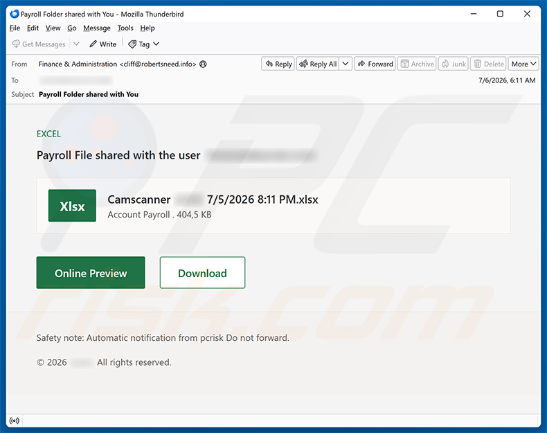 Campagne de spam par e-mail Payroll File Shared