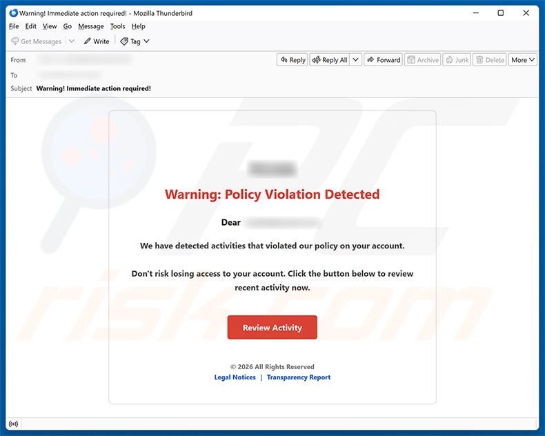 Campagne de spam par e-mail Policy Violation Detected