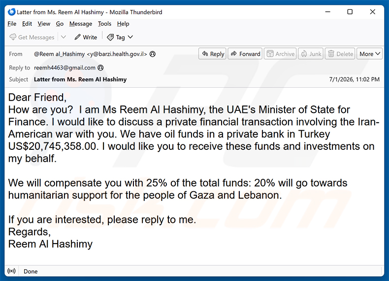 Campagne de spam par e-mail Private Financial Transaction