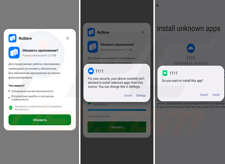 Logiciel espion RedWing distribué via une fausse mise à jour RuStore et déclenchant l'invite Android « Installer des applications inconnues »