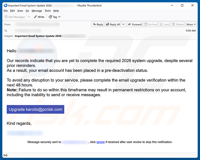 Campagne de spam par e-mail Required System Upgrade