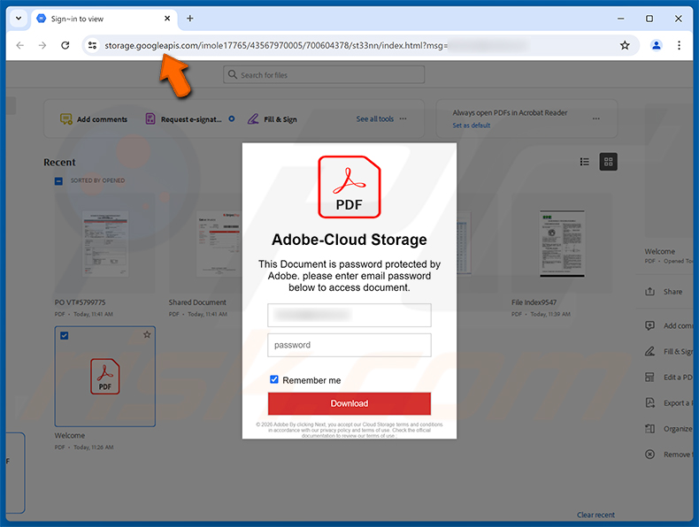 Page de phishing Secure Adobe PDF - Credit Card Authorization