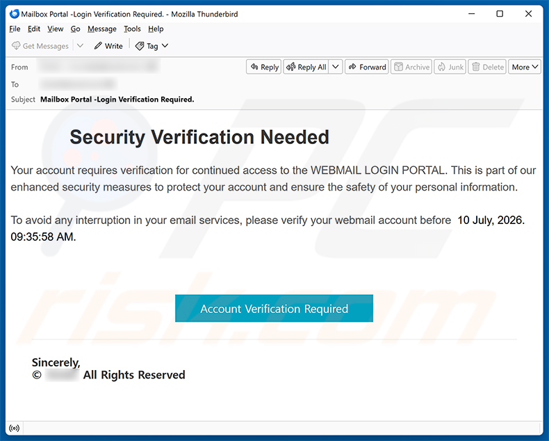 Campagne de spam par e-mail Security Verification Needed