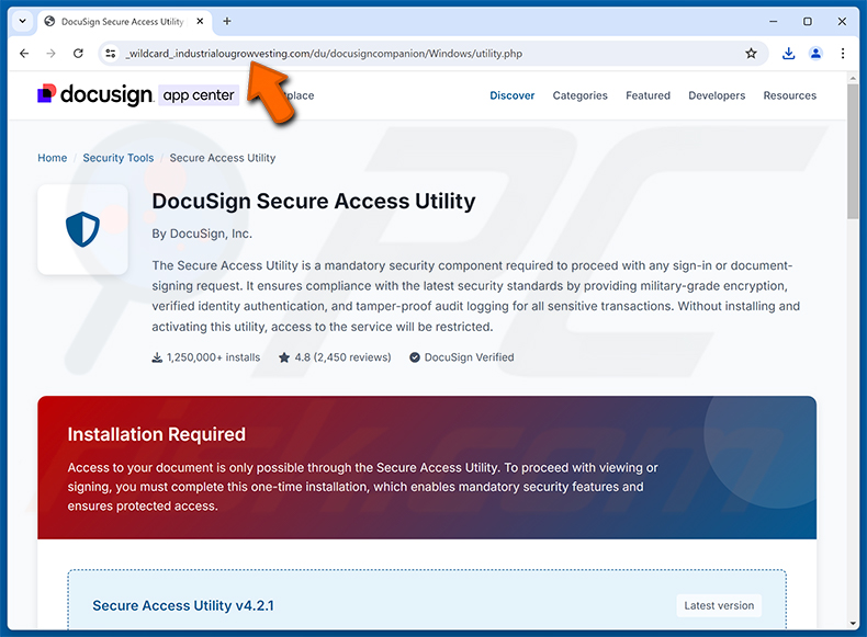 Site web malveillant promu par la campagne de spam Settlement eDocument Completed