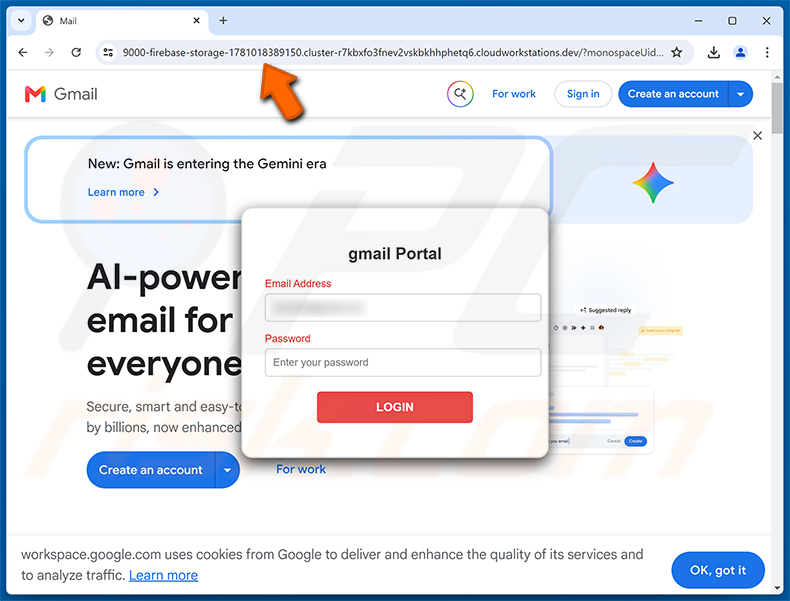 Page de phishing de l'arnaque par e-mail Two-step Verification Was Enabled