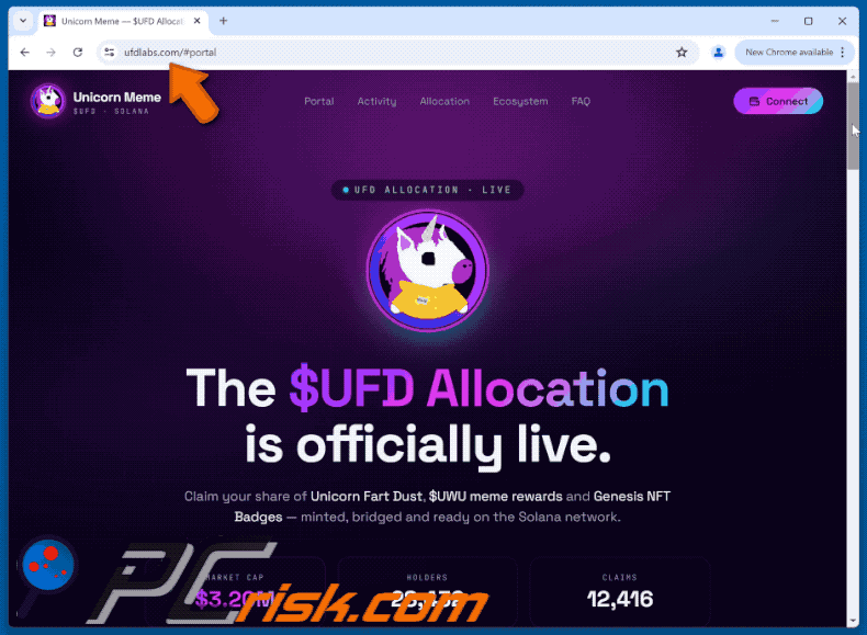 Apparence de l'arnaque Unicorn Fart Dust ($UFD) Allocation (GIF) (ufdlabs[.]com)