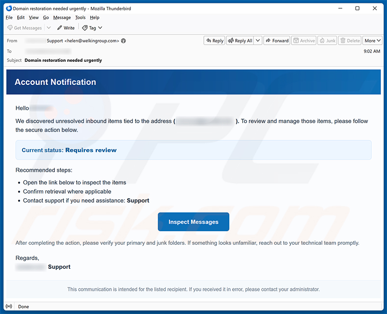 Campagne de spam par e-mail Unresolved Inbound Items arnaque par e-mail