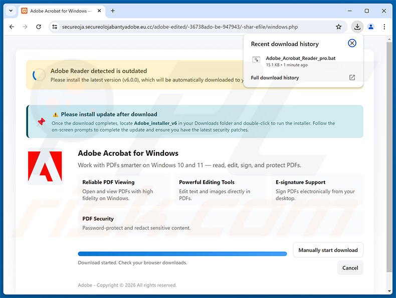 Site web malveillant promu par la campagne de spam Adobe - Outstanding Invoices Email Virus