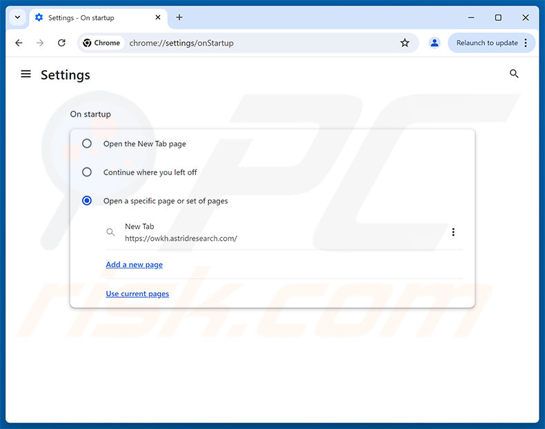 Suppression d'astridresearch.com de la page d'accueil de Google Chrome