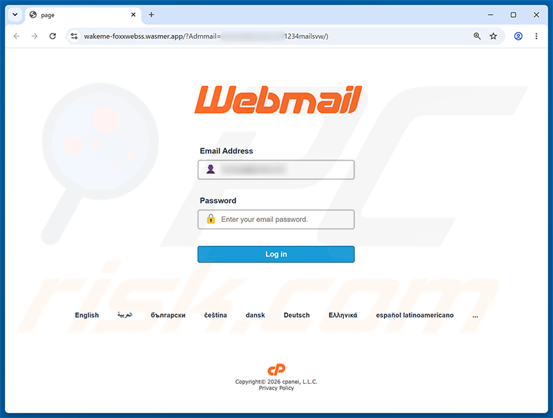 Page de phishing de l'arnaque par e-mail Cosco Shipping Package Notification