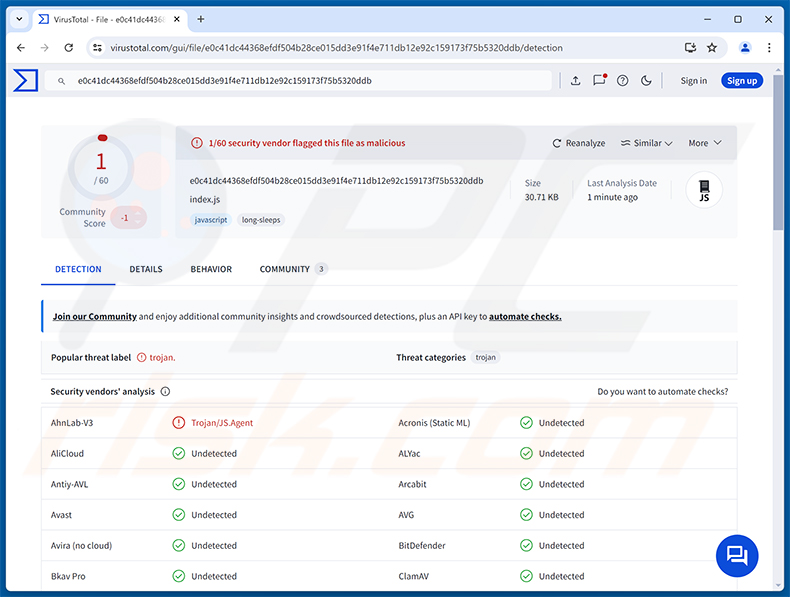 Détections d'E4del RAT sur VirusTotal