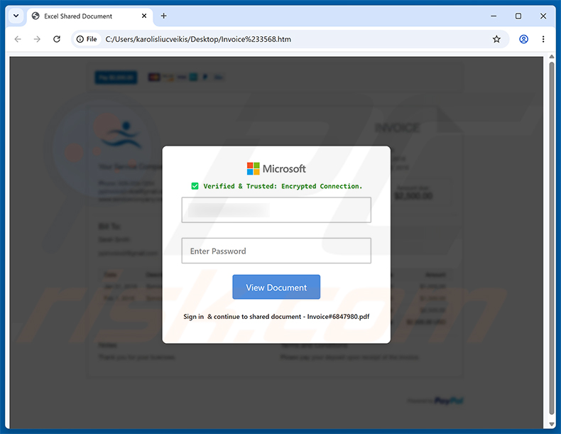 Page de phishing Invoice Payment Is Past Due arnaque par e-mail