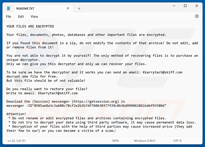 Note de rançon du ransomware KarryTech (README.TXT)