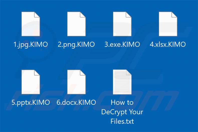 Fichiers chiffrés par le ransomware KIMO (extension .KIMO)