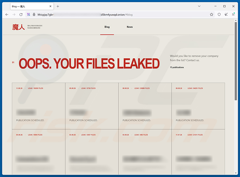 Site de fuite de données du ransomware MAJINAHANASHI