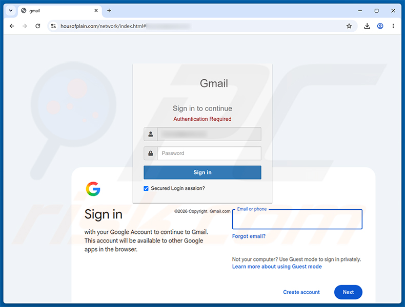 Page de phishing Mandatory Verification/Update Process