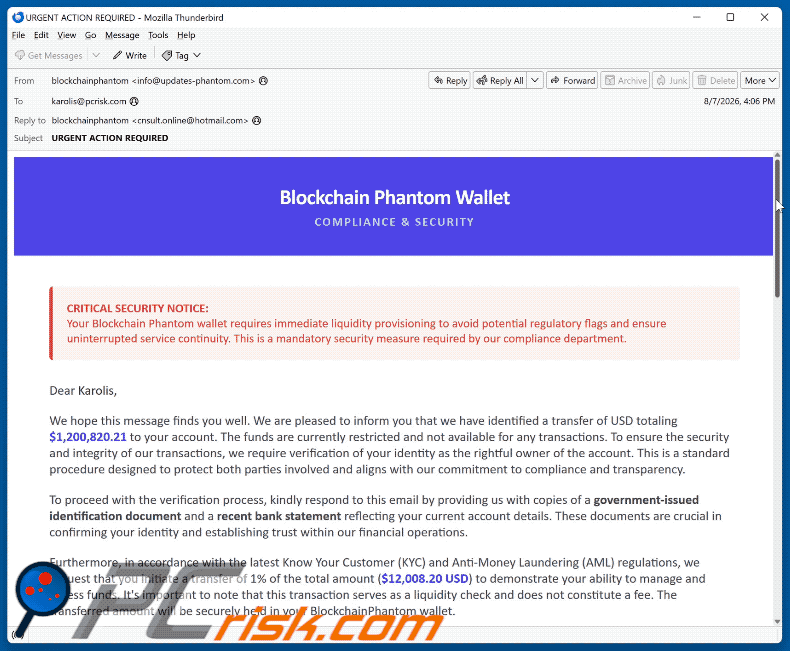 Phantom Wallet Identity Confirmation arnaque par e-mail (GIF)