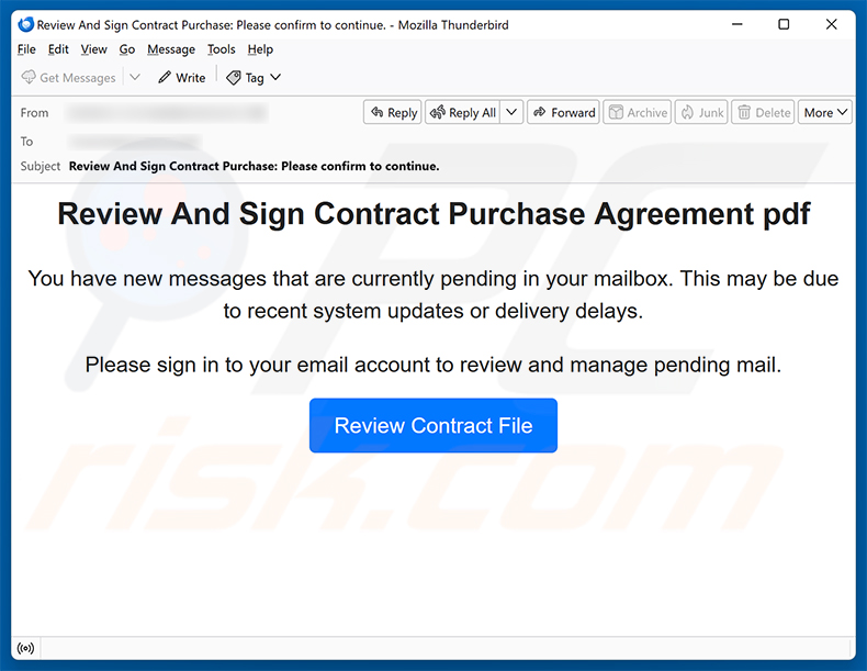 Campagne de spam par e-mail Review And Sign Contract Purchase Agreement arnaque par e-mail