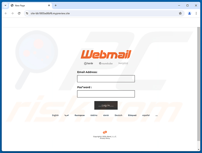Page de phishing de l'arnaque par e-mail Server Password Expired