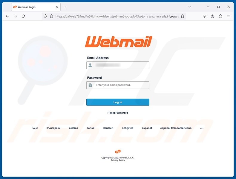 Page de phishing de l'arnaque Webmail Optimum Terms and Conditions Update