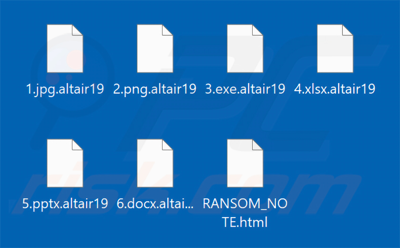 Fichiers chiffrés par Altair Ransomware (extension .altair19)