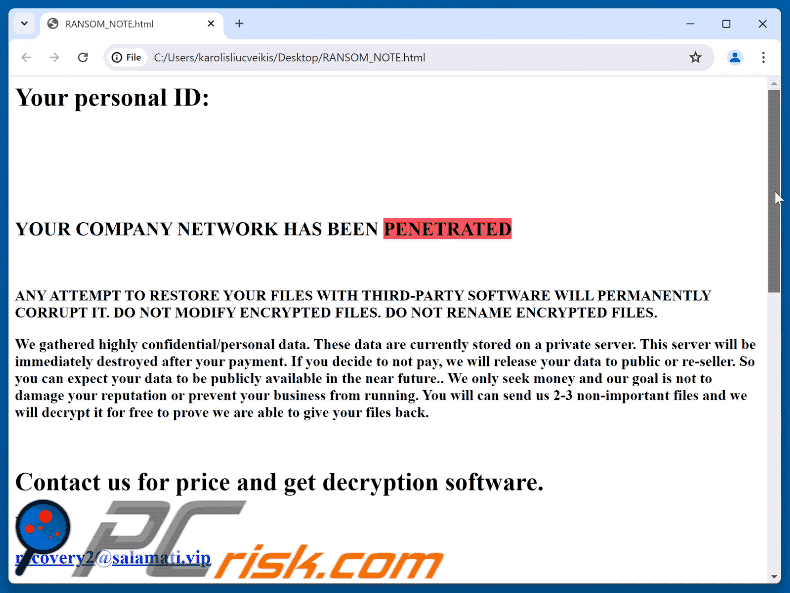 Demande de rançon d'Altair Ransomware (RANSOM_NOTE.html)
